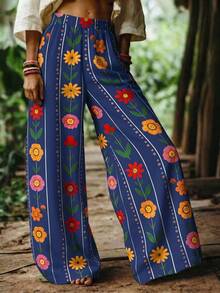 EMERY ROSE 女士度假休闲印花阔腿裤 - 藏蓝色 - 查看 1