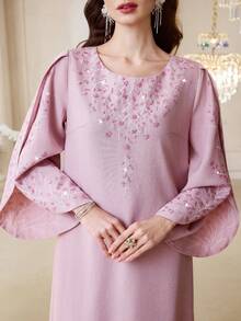 Al Najma Đầm dài tay đính đá kiểu Ả Rập dành cho nữ - Hồng - Xem 4