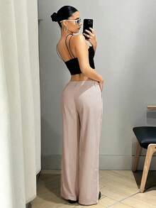 SHEIN ICON 女士Y2K低腰宽松阔腿及地长裤灰色竖条纹裤 - 棕色 - 查看 2
