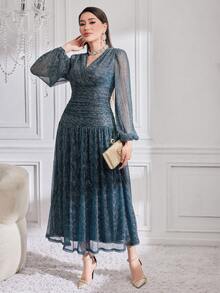 Modelyn Vestido largo de manga larga con farol y vestidos de noche largos - Azul - Ver 10