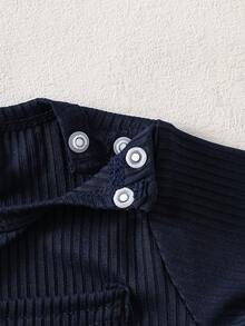 Newborn Baby Boy Basic Outfit, Textured Fabric Bear Pattern Top With Pocket Design - Royal Blue - View 6