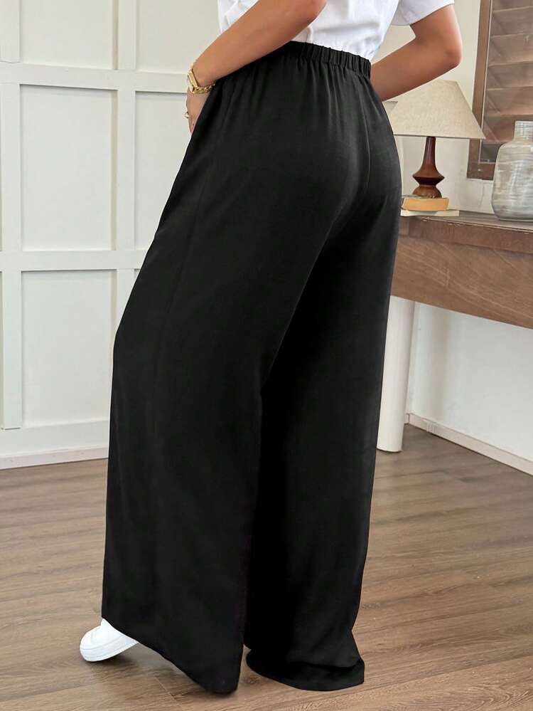 Adjustable Elastic Waist Loose Casual Black Pants, Versatile For Pregnant Women, Spring/Summer