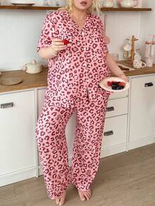 Slumberry CURVE Sweet Bow Print Plus Size Pajama Set - Pink - View 5
