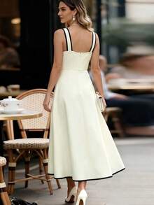 Lyxana Women's Elegant Bow Decor Spaghetti Strap Dress Party Summer - Beige - View 2