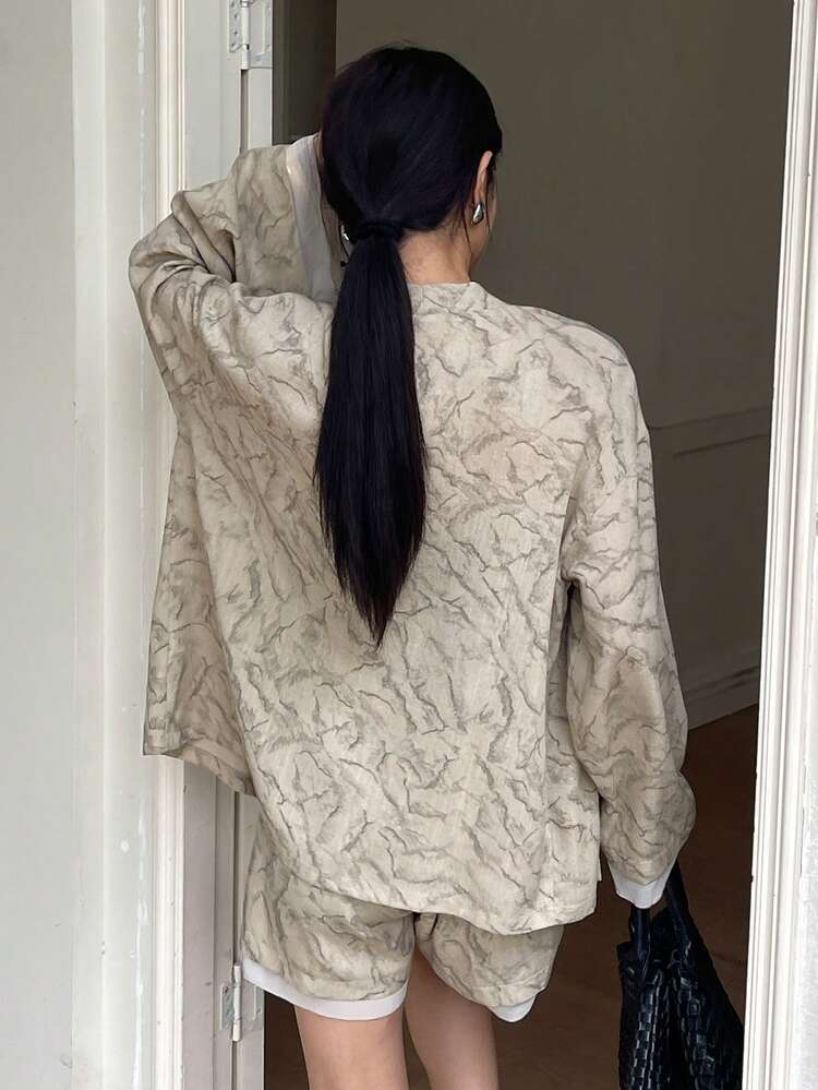 Women's Vacation Style Loose Jacket And Shorts 2 Pieces Set