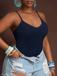 Slaydiva Body noir moulant sans manches grande taille, automne/hiver - Bleu marine - Voir 6