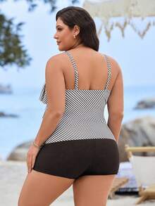 Swim Lushoire Bộ đồ bơi tankini 2 mảnh cỡ lớn dành cho nữ, in họa tiết sọc, dây đeo điều chỉnh được, hỗ trợ tốt, thích hợp mặc đi biển. - màu nâu - Xem 2