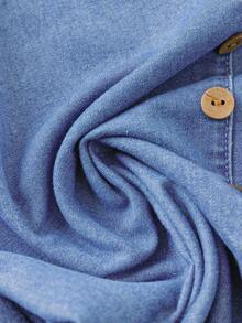 SHEIN LUNE Washed Denim Shirt Top With Playful Ruffle Sleeves - Light Wash - View 4