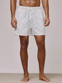 Musero Regular Fit All Over Check Print Drawstring Elasticated Waistband Swim Shorts Trunks Spring Summer Holiday Essentials Swimming Swimwear Poolide - Multicolor - View 3