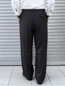 STYNVO Pantalones anchos y sueltos con bolsillos sesgados y plisados, con estampado de rayas, para uso casual y laboral de hombres - Negro - Ver 2