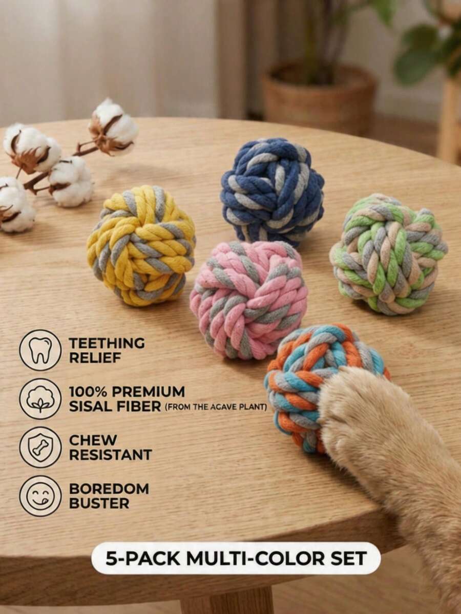 PETSIN Juguete de bola de cuerda de algodón para perros, cuerda de algodón resistente a mordeduras, juego interactivo para perros - Multicolor - Ver 1