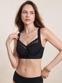 Hourtrue Damen-BH mit Polsterung - breite Träger, Spitzenbesatz, Seitenstütze, Bushenhancer, sexy & bequem für den Sommer - Schwarz - Übersicht 9