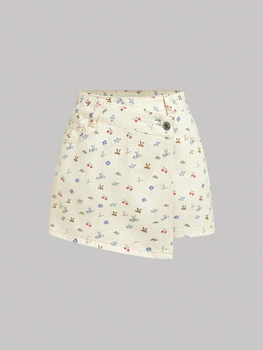 Sweetra Women's Pocketed Button-Decorated Casual Versatile Daily Wear Denim Mini Skirt - White - View 1