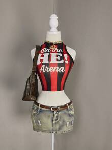 BamGleam Summer Women's Sports Casual Printed Sleeveless Red And Black Top - Multicolor - View 5