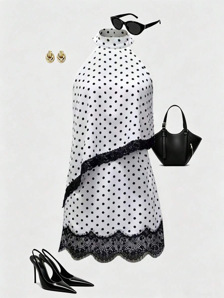 GlowEve Conjunto de 2 peças para mulheres, estilo casual, em preto com detalhes em renda. - Branco - Ver 1