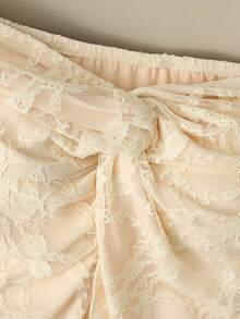 GlowEve 女士时尚蕾丝抹胸上衣，扭结腰身，不对称下摆，浪漫优雅休闲度假旅行外出派对上衣，春夏款 - 杏色 - 查看 5