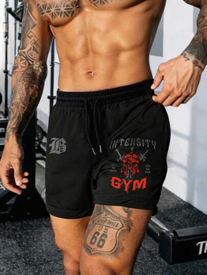 GymBeat Men's Letter Print Sports Shorts
