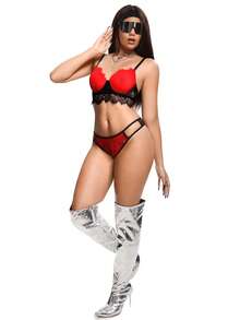 AltBold 2 piezas Conjunto de lencería sexy para mujer con adorno de encaje y aros - Multicolor - Ver 4
