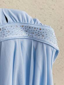 Soleia Women's Light Blue Summer 70s Mini Dress,Hollow-Out Backless Halter Ruched Rhinestone Embellished Boho Beach Vacation Night Out Party Dress - Blue - View 13