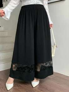 Dazy Plus Women's Solid Color Wide Leg Pants/Culottes, All Season - Black - View 5