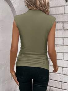 SHEIN Clasi Atasan Wanita Kasual Musim Panas untuk Beraktivitas di Luar Ruangan, Minimalis, Warna Polos, Berlipit, Pas Badan, Atasan Musim Panas - Hijau Tentara - View 2