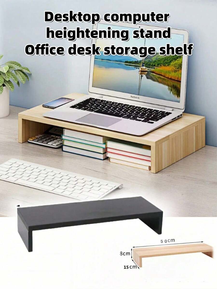 1pc Computer Monitor Stand, Desktop Computer Riser, Monitor Base & Laptop Stand, Available In Two Colors: White/Natural Wood Color. It Is A Drawer-Type Desktop Storage Box, A Must-Have For Offices And Dormitories, Serving As A Desk Storage And Display Rack. Ideal For Dormitory Desks, Office Tables, And Student Workstations To Organize Items And Upgrade The Space. - Multicolor - View 1