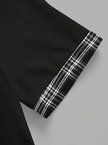 HIMLAND 男士騎士刺繡短袖休閒通勤 Polo 衫，Johnny 領套頭衫，純色夏季 T-shirt，父親節禮物，足球 - 黑色 - 查看 3
