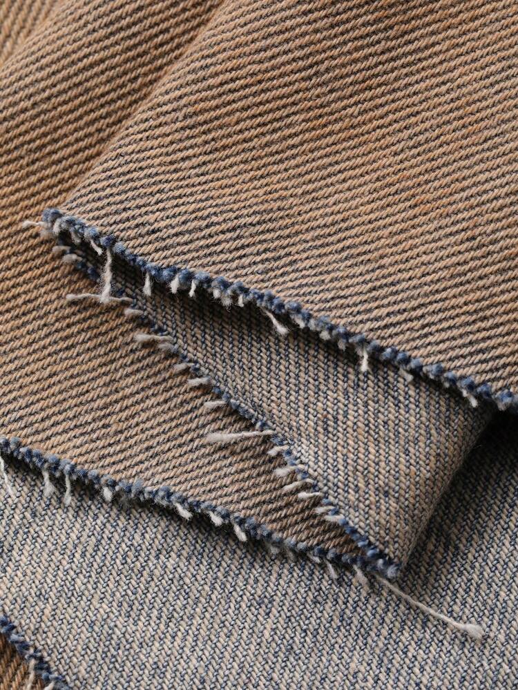 Western Cowgirl Contrast Color Washed Split A-Line Maxi Denim Skirt, Casual Vacation Summer Skirt For Women