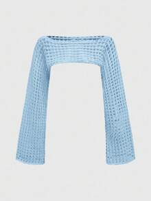 ROMWE Grunge Punk Women's Solid Color Minimalist Hollow Out Long Sleeve Pullover Sweater, Casual Daily Wear - Blue - View 5