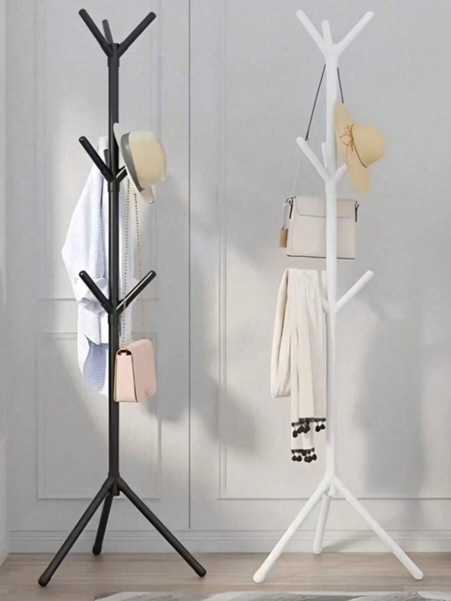Portable Multifunctional Clothes Hanger - Black & White Separate Storage Box, With Hat, Bag And Towel Hooks - Space-Saving Plastic Design, Suitable For Dorm, Bedroom, Closet - Max Load 2.27 Lbs - Multicolor - View 1