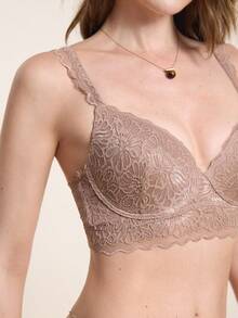 Hourtrue 3pcs Women Sexy Elegant Solid Color Floral Lace Scallop Trim Push Up Underwire Instantlift Bra Lingerie Wedding Lace Push Up Bra Lacy Bralette Push Up Bralette Bralettes For Women Lace Lingerie Topsfor Summerfor Summer - Multicolor - View 4