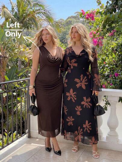 Auralis Plus Size Solid Color Minimalist V-Neck Sleeveless Dress, Casual Everyday Wear Summer Clothes Summer Dresses Cowl Neck Dress Brown Dress Occasion Dresses For Ladies Festival Outfits For Women Elegant Dresses For Party Elegant Party Dresses For Women Elegant Long Party Dress  Elegant Dresses For Women Elegant Party Dresses