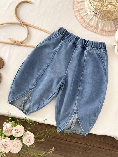 LMoss Kids Quần short denim xanh dễ thương cho bé gái