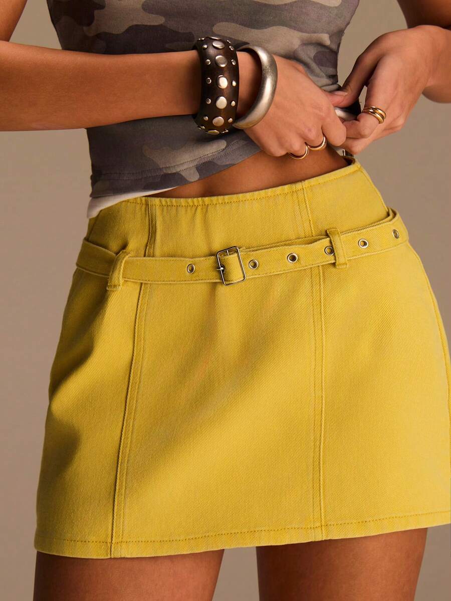 Athîral 女士休闲度假黄色短裙，春夏款 - 黃色 - 查看 1