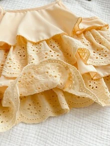 Baby Girl Cute Sweet Vacation Style Multi-Layer Ruffle Schiffy Camisole Top, Summer - Mustard Yellow - View 6