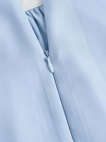 SHEIN Girlism 兒童青少年女孩休閒優雅輕盈藍白條紋蝴蝶結腰帶泡泡袖A字中長洋裝，適合通勤、派對、度假、下午茶、日常穿著、約會、家庭聚會、畢業季夏季 - 藍白色 - 查看 7