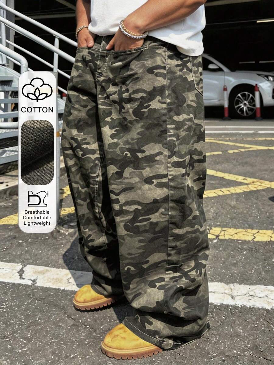 DAZY Camouflage Washed Long Jeans For Plus Size Men, Autumn/Spring - Multicolor - View 1