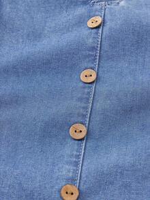 SHEIN LUNE Washed Denim Shirt Top With Playful Ruffle Sleeves - Light Wash - View 6