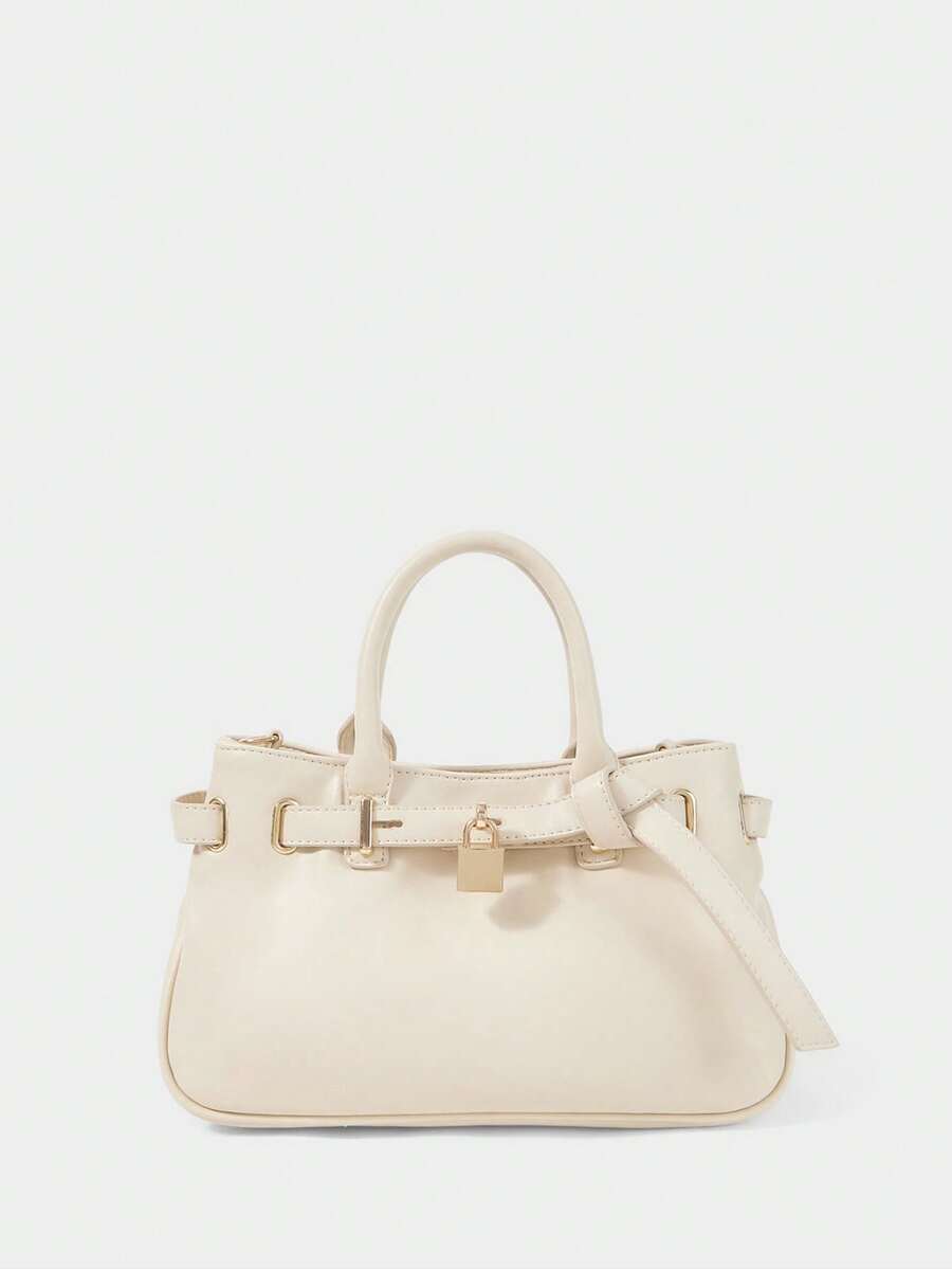 SHECARRY WOMEN'S HANDBAG, FASHIONABLE AND VERSATILE COMMUTER METAL EMBELLISHED TOTE BAG - Beige - View 1