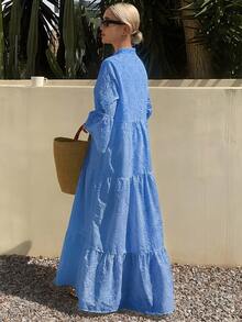 DAZY Summer New Loose Casual Vacation Style Women Mid-Length Dress Sun Dresses For Women - Blue - View 2