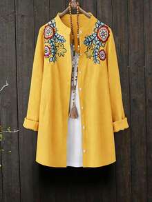 Linhara Plus Size Women Embroidered Long Blouse, Spring Autumn New Style Fall Cloth For Women - Yellow - View 1