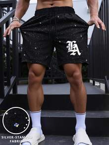 Manfinity Homme 男士时尚简约日常银箔短裤 - 黑色 - 查看 1