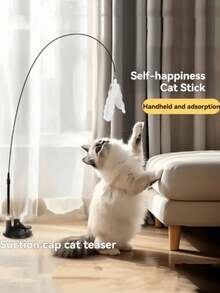 Cat Teaser Wand Toy With Feather Bell Replacements, Pet Interactive Play Product With Suction Cup, Handheld Cat/Dog Toy, Best For Cat/Dog Moms, Pet Lovers, Stylish - Multicolor - View 2