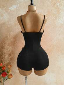 Soleia Bộ jumpsuit hai dây gợi cảm hở lưng dành cho nữ, thích hợp cho kỳ nghỉ biển. - màu đen - Xem 2
