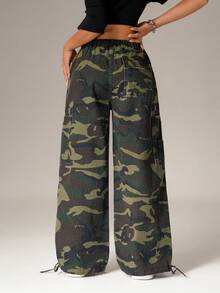 SHEIN PETITE Jeans con cordón y estampado de camuflaje para mujer - Azul - Ver 2