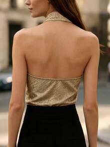 Ellegaria. 奢华镀金缎面领带领设计衬衫 - 金色 - 查看 2