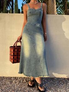 DAZY Abito di jeans casual e consumato senza maniche, abiti estivi da donna - Blu - Visualizzare 5