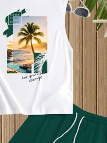 VIVINTIMO Standard Size Men's Vacation Style Fitted Vest And Green Pants Set - Multicolor - View 3