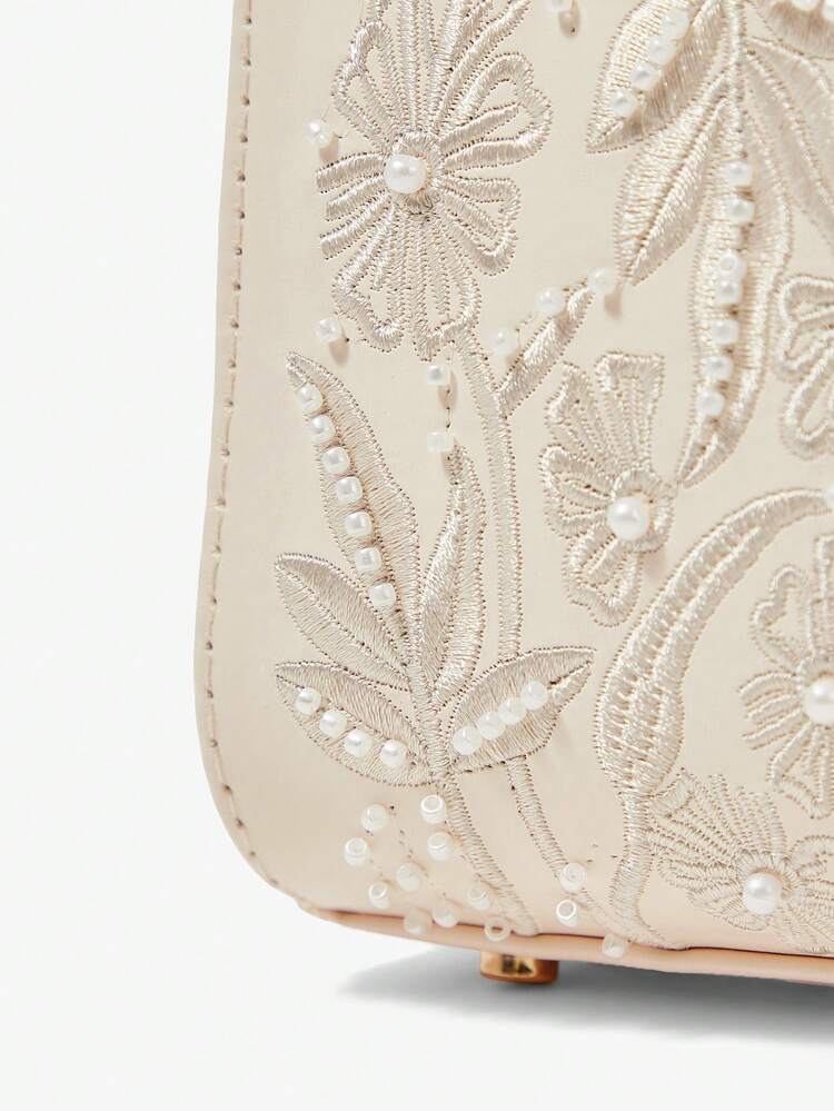 SHEIN Maija Ladies, Women Top Handle Bags, Faux Leather, Khaki, Embroidery, Beads, Fashionable, Elegant , Simple, Personalized, Versatile, Classic, For Party, Wedding, Date, Birthday, Evening, Date Nigh, Banquet