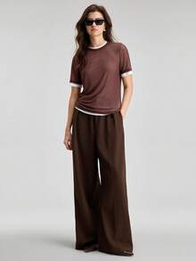 Ontre 2026 Summer White 2 Pieces T-Shirt Set Layered Design Women's Top Casual Sexy Chic Urban Commute Night Out City Break Holiday Chocolate Brown - Brown - View 8